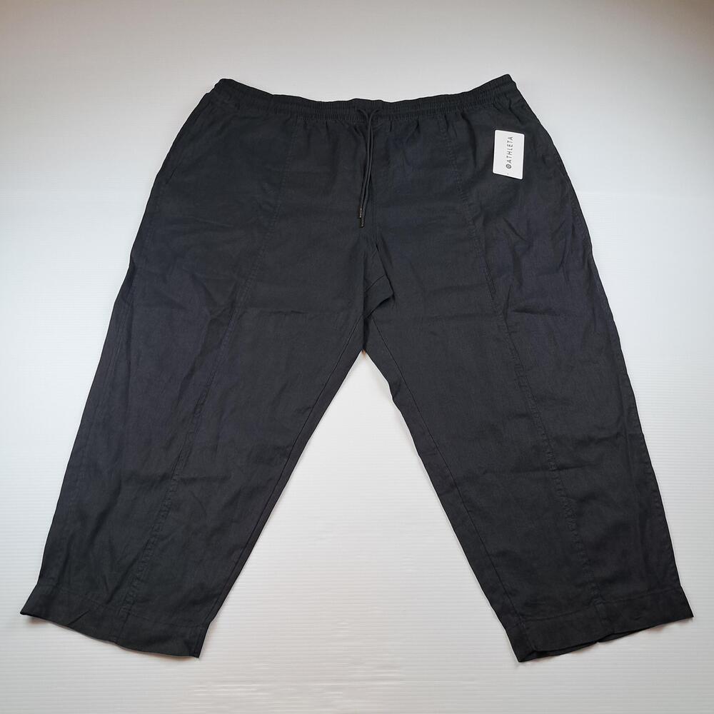 Athleta Pants Womens 3X Plus Black Retreat Linen Ankle Pull On Travel Relaxed